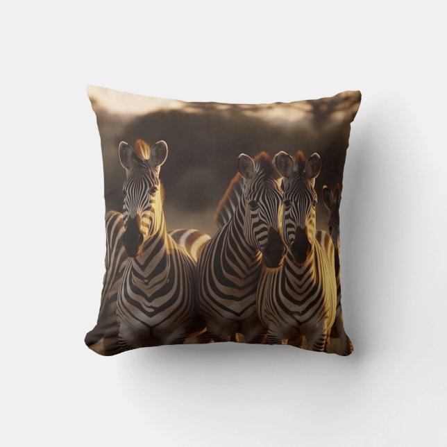 Twilight Stripes: Zebra Family Throw Pillow (Front)