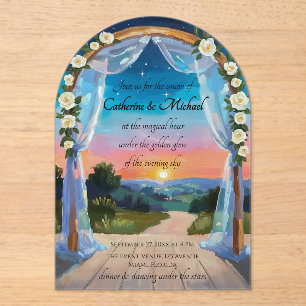 Twilight Sunset Wedding Arch Tropical Beach Summer Acrylic Invitations