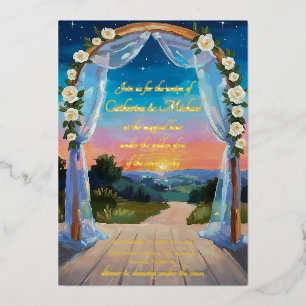 Twilight Sunset Wedding Arch Tropical Beach Summer Foil Invitation