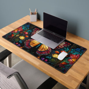 Twilight Symphony: Butterfly in a Cosmic Garden Desk Mat