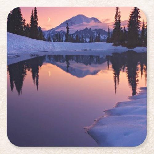 Twilight Tarn and Crescent Moon Square Paper Coaster