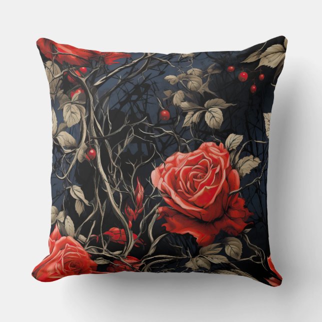 Twilight Thorns Botanical Throw Pillow (Front)