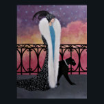 Twilight Time Poster<br><div class="desc">Original acrylic figure painting of a beautiful and fashionable art deco lady on a balcony with her big cat,  just about twilight time... ... ... .Intriguing,  mysterious and ethereal. Wonderful to view and would make a great asset to your home decor.  Also a great gift item.</div>