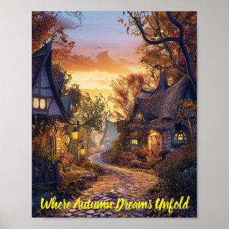 Twilight Tranquility in a Storybook Village Poster