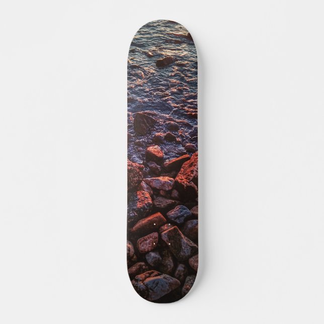 Twilight Treasures: Rocky Beachscape  Skateboard (Front)