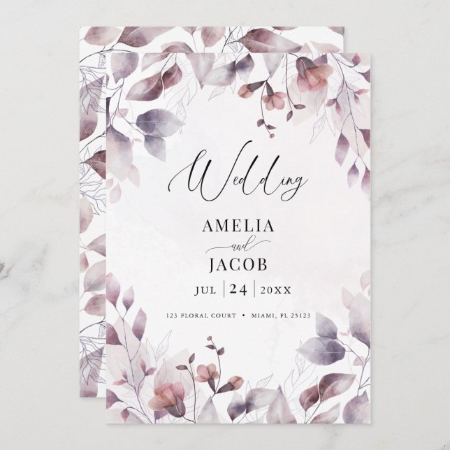 Twilight watercalor modern greenery invitation (Front/Back)