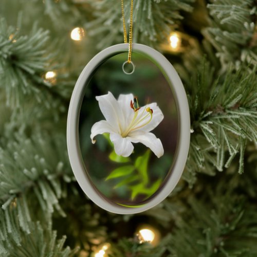 Twilight white lily ceramic ornament