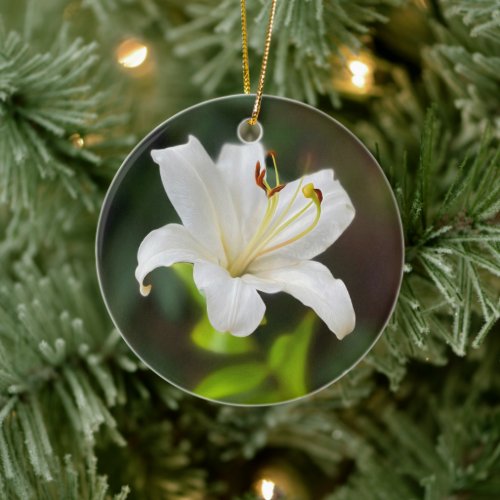 Twilight white lily ceramic ornament