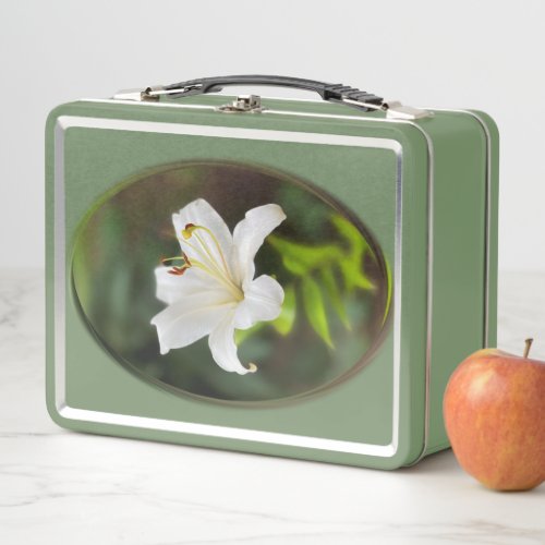 Twilight white lily metal lunch box
