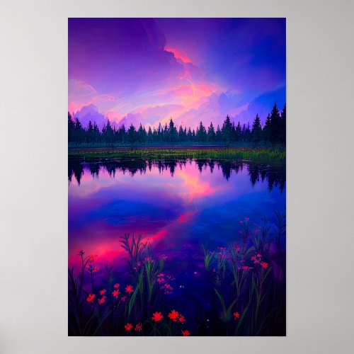 Twilights Embrace Evening at the Beautiful Lake Poster