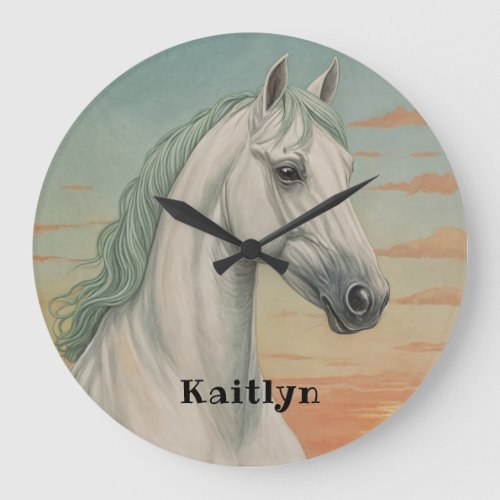 Twilights White Horse Large Clock