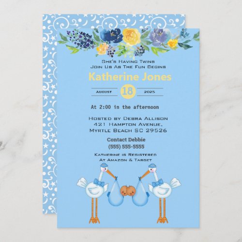 Twin African American Boys Baby Shower Invitations