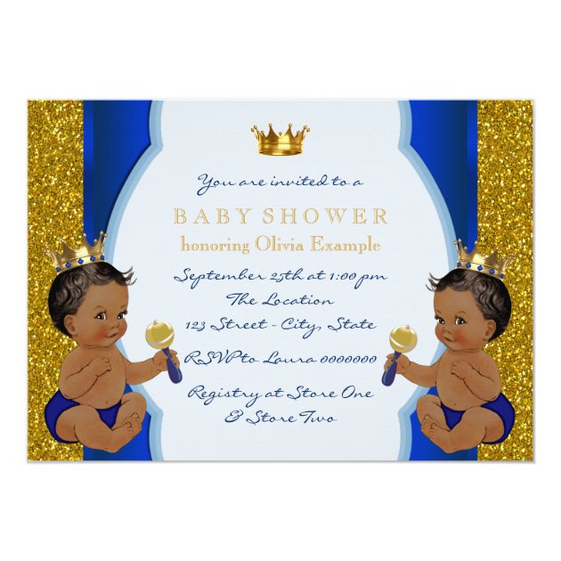Twin African American Prince Baby Shower Invitation