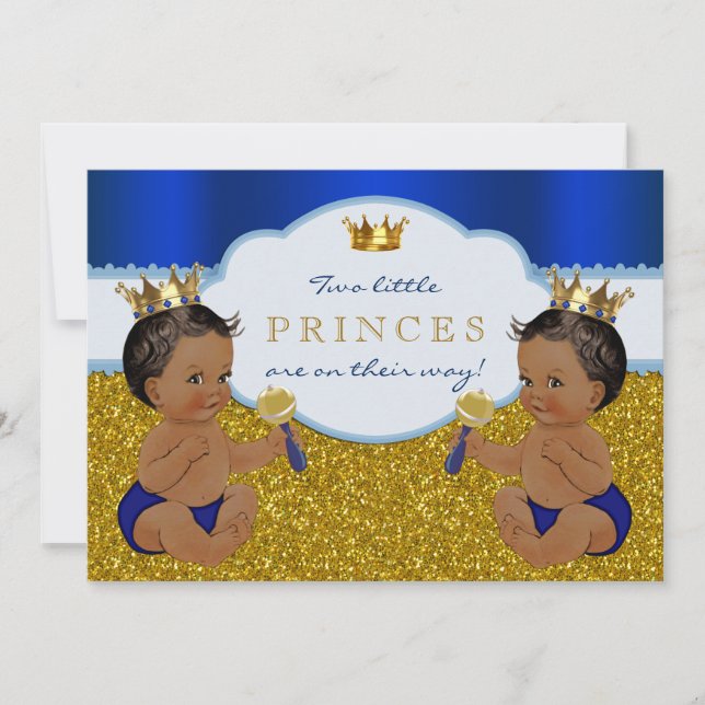 Twin African American Prince Baby Shower Invitation (Front)
