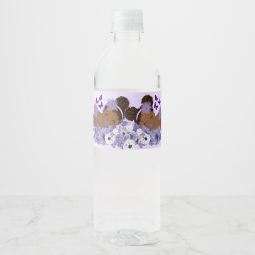 Twin Afro Baby Girls Purple Butterflies Water Bottle Label
