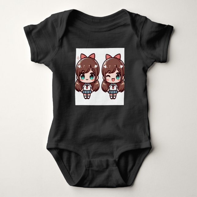 Twin Anime Cheer Baby Bodysuit (Front)