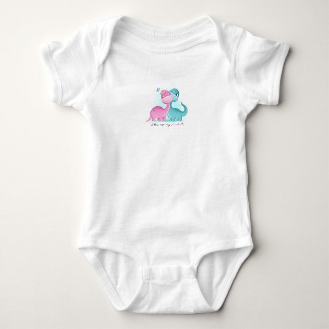 Twin Aqua and Pink Dinosaur    Baby Bodysuit (Front)