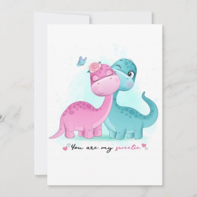 Twin Aqua and Pink Dinosaur Invitation (Front)