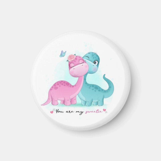 Twin Aqua and Pink Dinosaur    Magnet (Front)