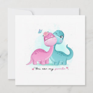 Twin Aqua and Pink Dinosaur  Thank You Card