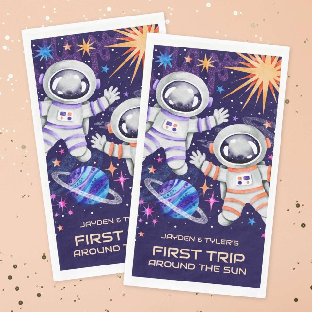 Twin Astronauts First Trip Around the Sun Space Paper Guest Towels (Twin Astronauts First Trip Around the Sun Space Paper Guest Towels)