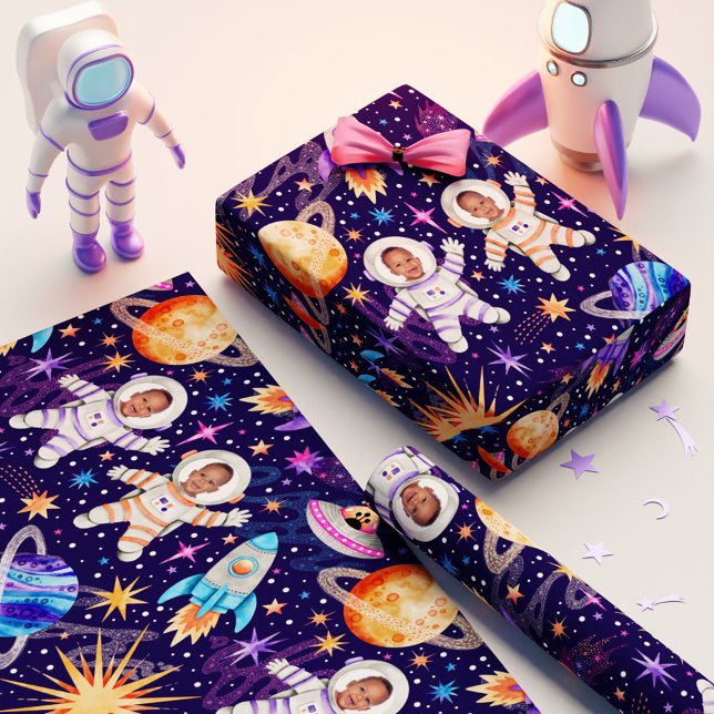 Twin Astronauts in Outer Space Photo Wrapping Paper (Twin Astronauts in Outer Space Photo Wrapping Paper)