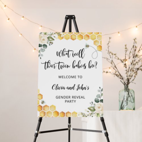 Twin babies bee gender reveal welcome foam board