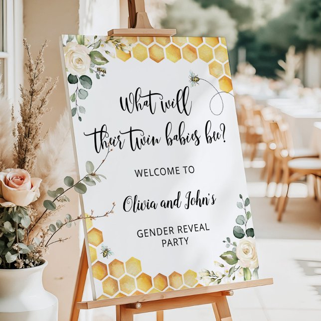 Twin babies bee gender reveal welcome foam board (Creator Uploaded)