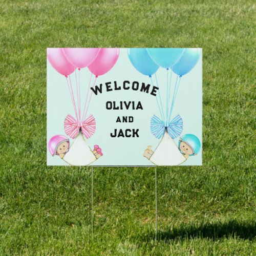 Twin Babies Birth Announcement Welcome Sign