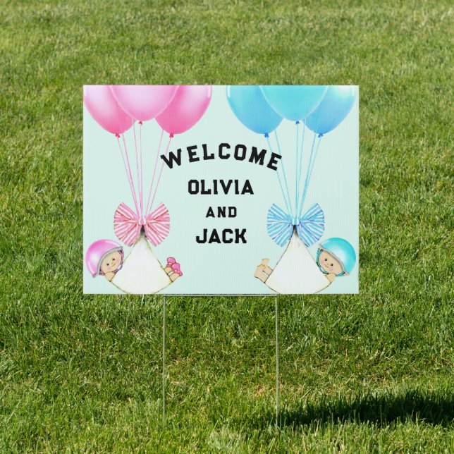Twin Babies Birth Announcement Welcome Sign (Insitu)