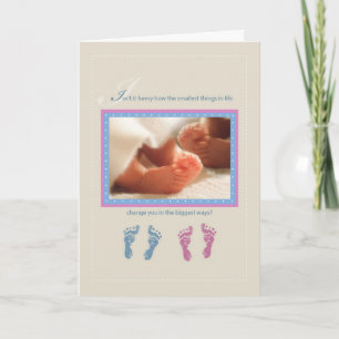 Twin Babies, Boy and Girl Feet Customizable Name Card