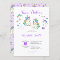 Twin Babies Cute unicorn baby shower Invitation