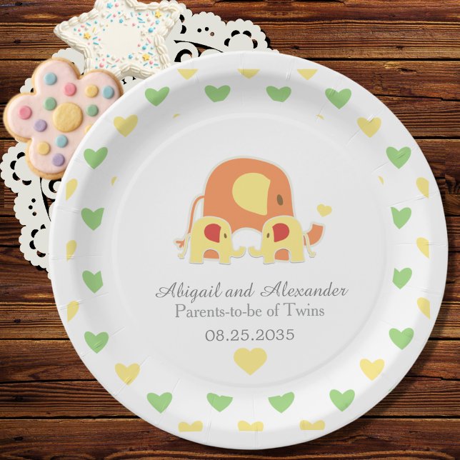 Twin Babies Elephant Theme Baby Shower  Paper Plates (Creator Uploaded)