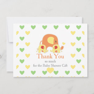 Twin Babies Elephant Theme Baby Shower  Thank You Card