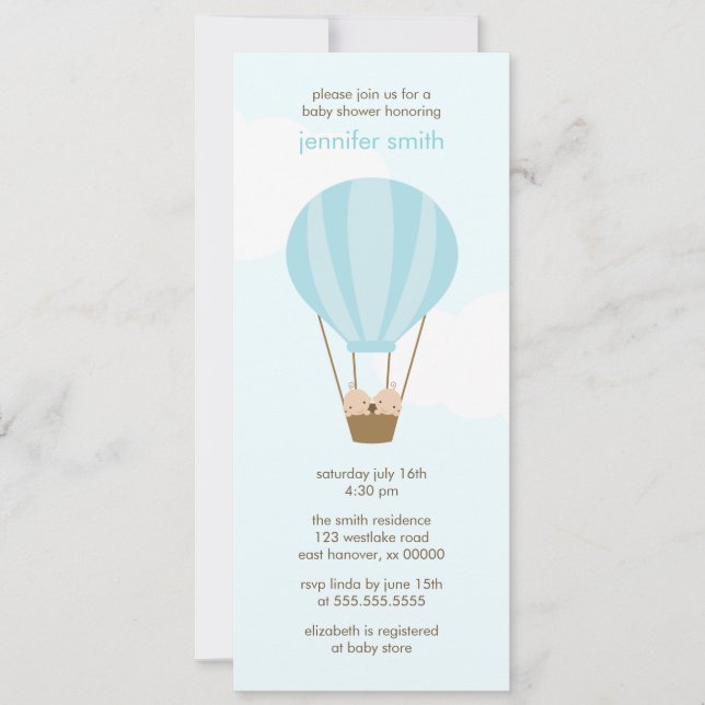 Twin Babies in a Balloon Baby Shower Invitation (Front)