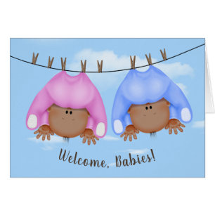 Twin Babies On Clothesline Cards