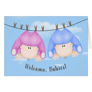 Twin Babies On Clothesline Cards