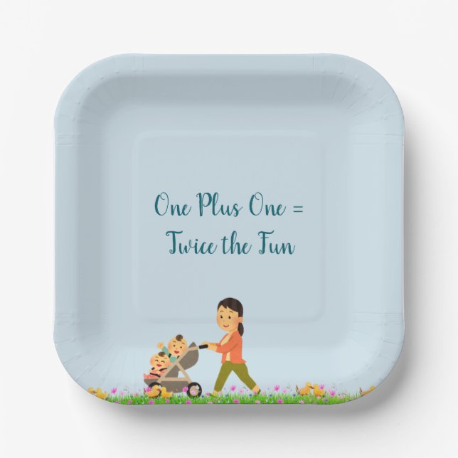Twin Babies Spring Shower Paper Plates (Front)