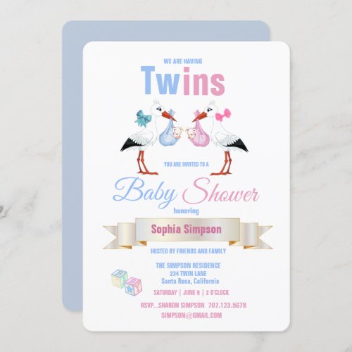 Twin Babies Storks _ Baby Shower Invitations