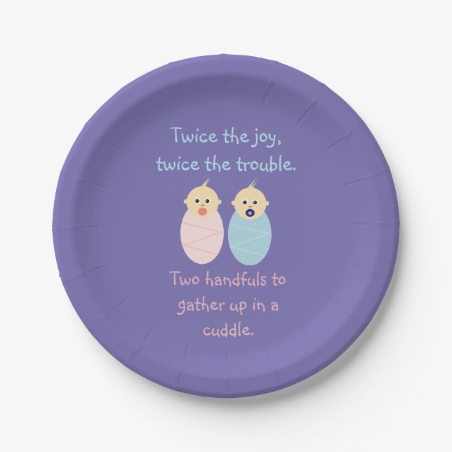 Twin Babies = Twice the Joy Poem Paper Plates (Front)