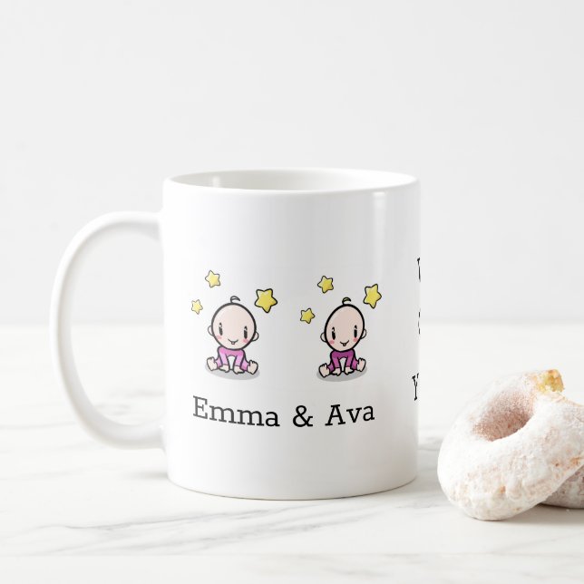 twin babies: we love mom mug, coffee mug (With Donut)