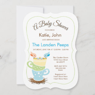 Twin Baby Birds    Baby Shower Invitation