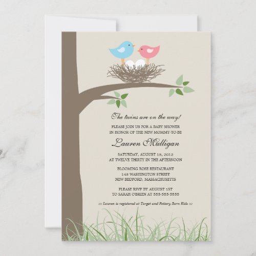 Twin Baby Bird's Nest Baby Shower Announcement
