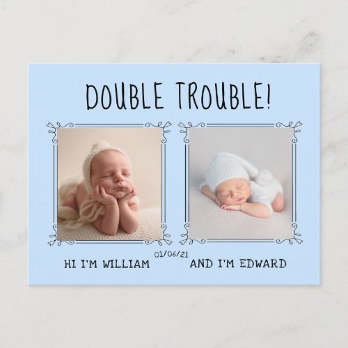 Twin baby birth announcement card twice the love postcard