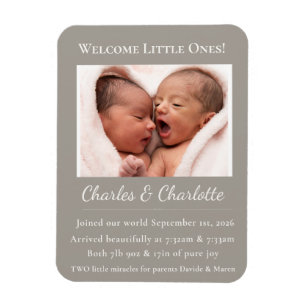 Twin Baby Birth Announcement•Custom Newborn Photo Magnet