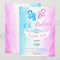Twin baby boy and girl water color baby shower invitation