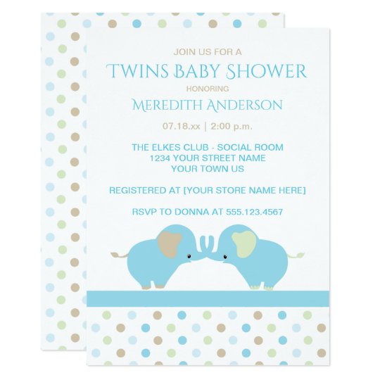 Twin Baby Boy Elephants Baby Shower Invitations