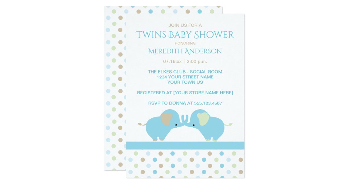 Twin Baby Boy Elephants Baby Shower Invitations Zazzle Com