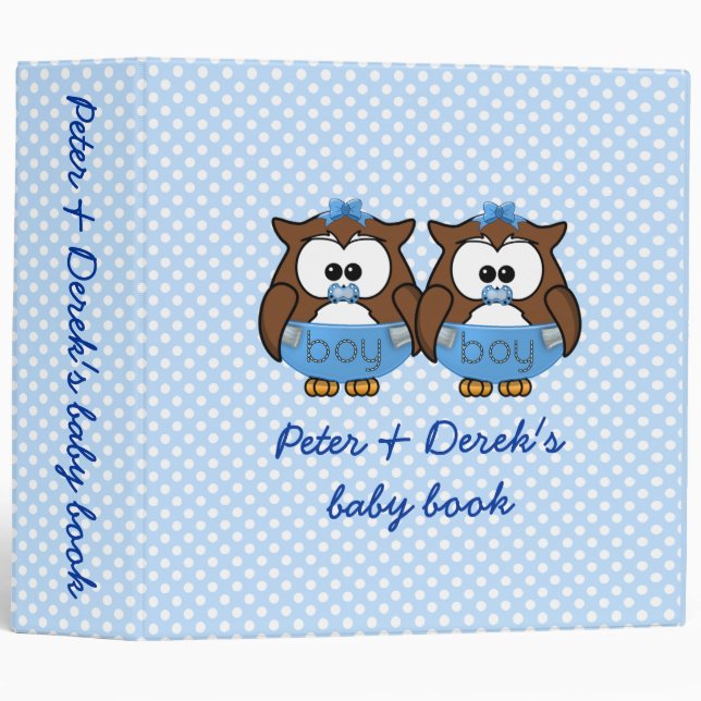 twin baby boy owl 3 ring binder (Front/Spine)