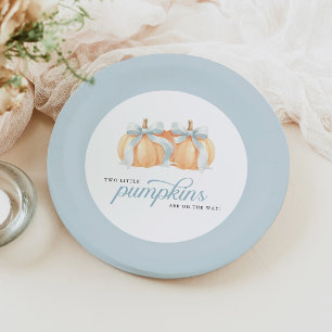 Twin Baby Boy Pumpkins on the Way Baby Shower Paper Plates